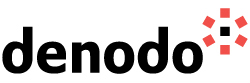 Denodo-logo in zwarte lowercase letters met rechts een rood stippenpatroon op een witte achtergrond.