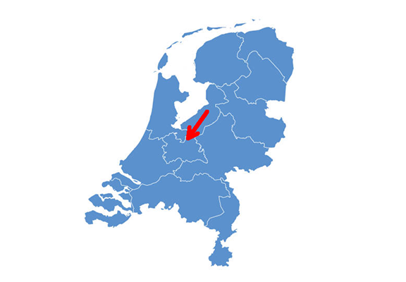 Kaart van Nederland met een rode pijl die de provincie Utrecht aanwijst.