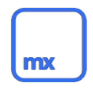 Logo met een blauwe afgeronde vierkante rand en de letters ‘mx’ linksonder.