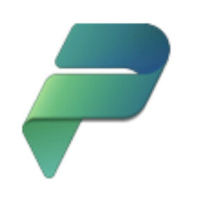 Gestileerde, lintachtige letter P met blauw‑groen kleurverloop op een witte achtergrond.