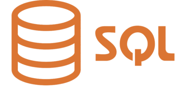 Oranje SQL-logo met een gestileerd database-icoon van gestapelde schijven naast de letters SQL.