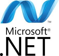 Het Microsoft .NET‑logo met een blauwe golvende lintvorm boven de tekst “Microsoft .NET”.
