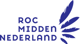 Logo van ROC Midden Nederland met donkerblauwe letters en vier gestileerde veren aan de rechterkant.